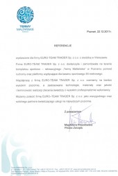 Wyróżnienie / certyfikat Euro Team Trader